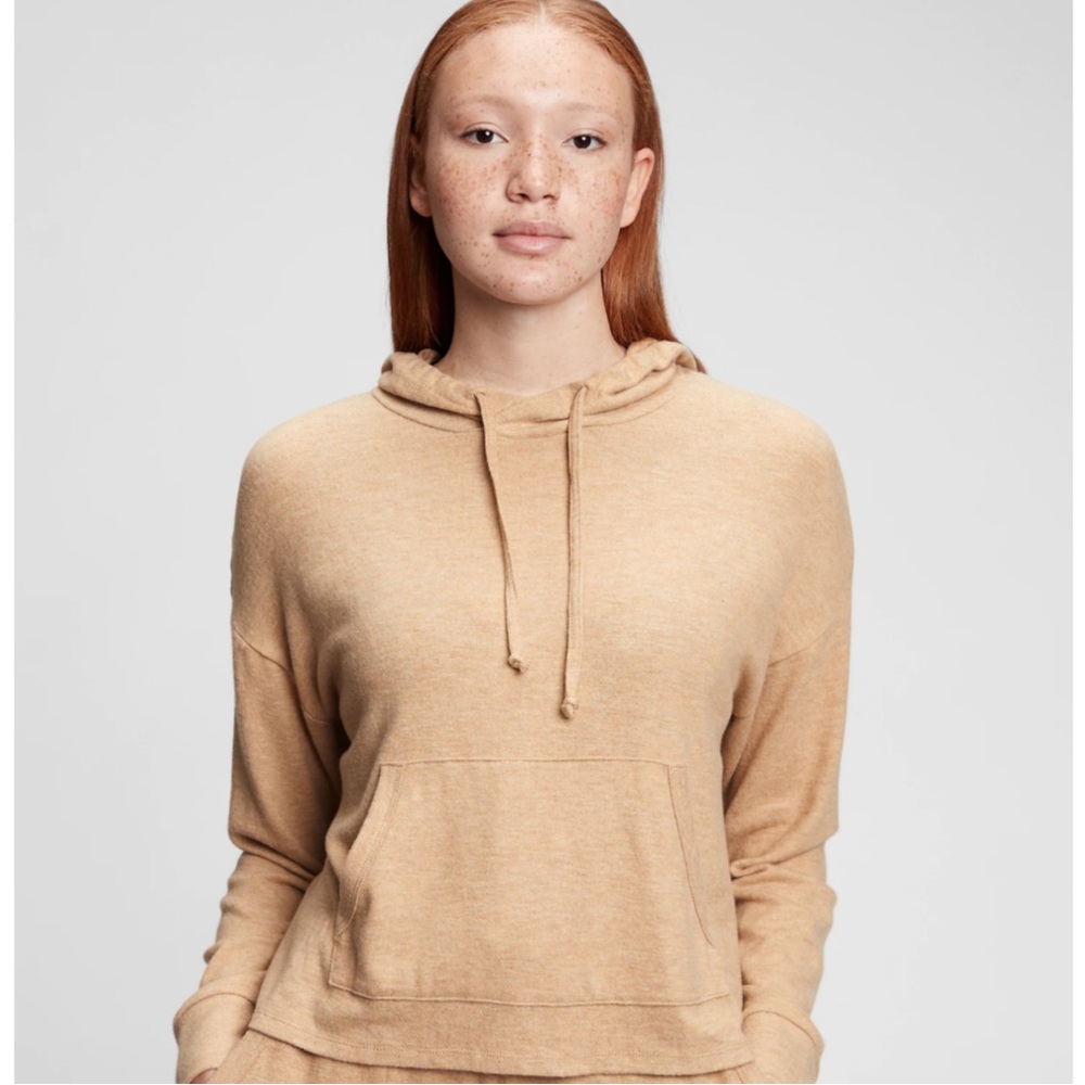 NWT GAP softest Knit Hoodie Sweatshirt Camel Tan Women’s SIze L Large